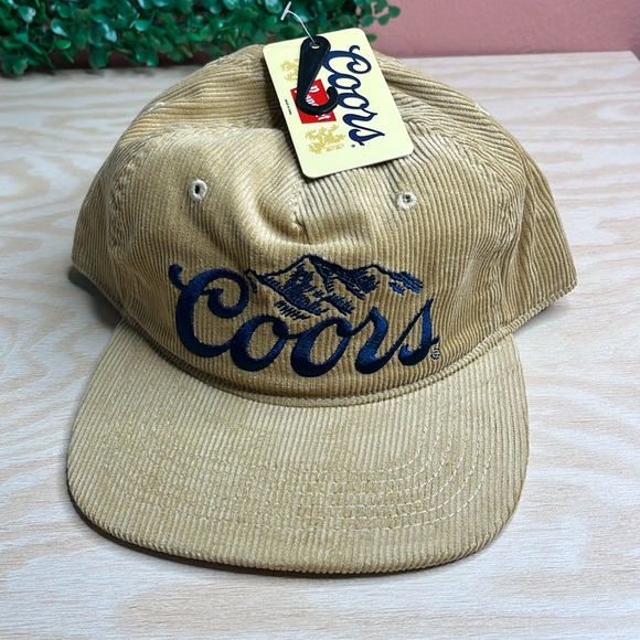 COORS Banquet Vintage-Retro Style Corduroy Hat Cap Classic Beige Mountains Logo - Picture 2 of 9